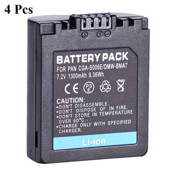 Erstatningsbatteri til Panasonic Lumix-kameraer, 1300mAh kapacitet, 7.2V spænding,4 stk. batteri