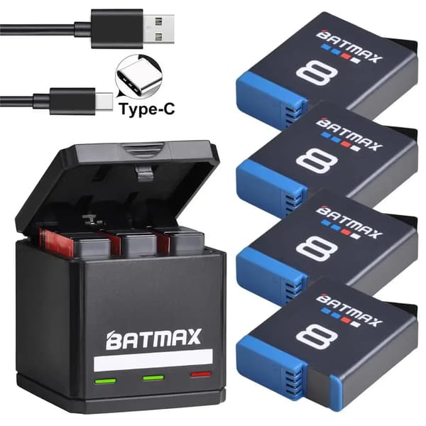 GoPro Hero 8 Batteri, Genopladeligt Li-ion, Høj Kompatibilitet,4 Batteri 1 Oplader