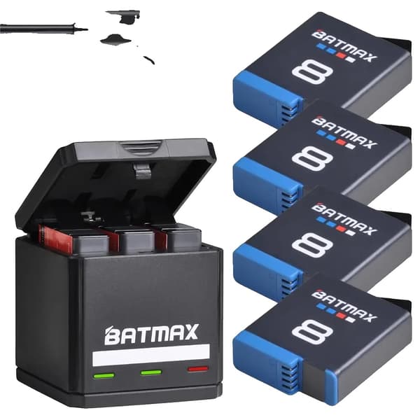 GoPro Hero 8 Batteri, Genopladeligt Li-ion, Høj Kompatibilitet,4 Batteri 1 Oplader