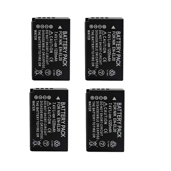EN-EL20-batterier, 1220mAh kapacitet, uppladdningsbara Li-ion,4 batterier