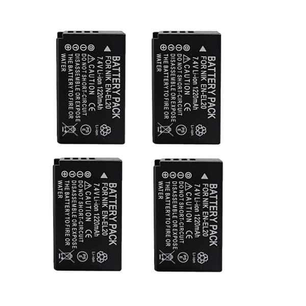 EN-EL20-batterier, 1220mAh kapacitet, uppladdningsbara Li-ion,4 batterier