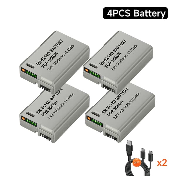 Nikon EN-EL14 Erstatningsbatteri, 1650mAh Kapacitet, USB-C Opladning,4 STK batteri