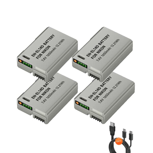 Nikon EN-EL14 Erstatningsbatteri, 1650mAh Kapacitet, USB-C Opladning,4 STK batteri