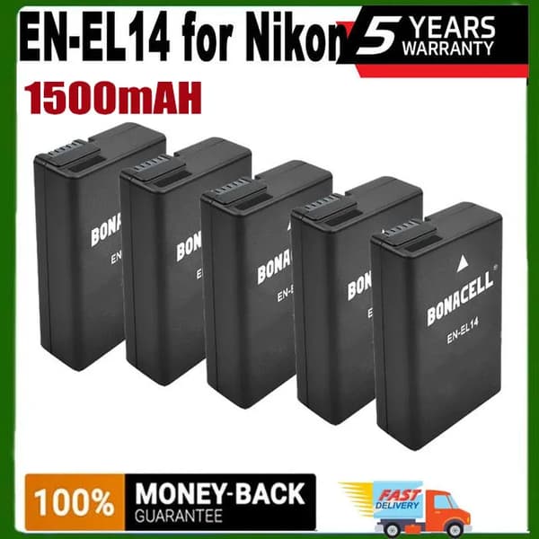 Kamerabatteri, 1500mAh kapacitet, kompatibel med flere Nikon-modeller,5 stykker