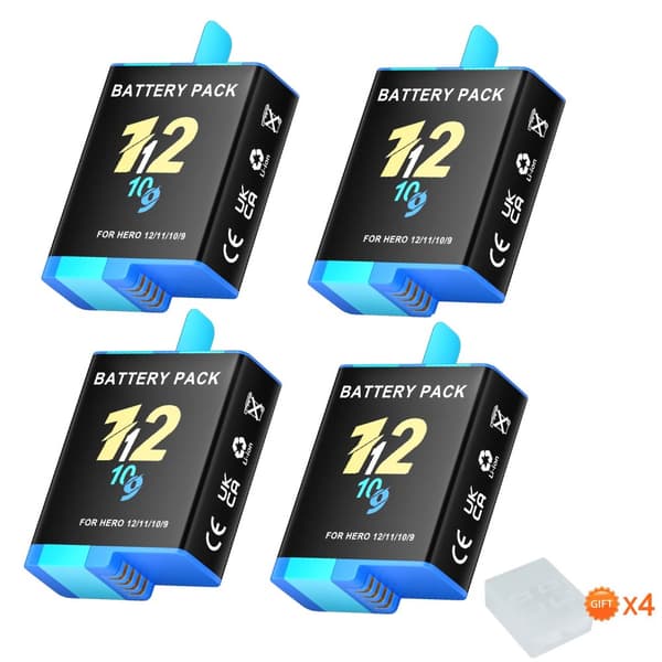GoPro Action Kamera Batterier, 2000mAh Kapacitet, 3 Slots Oplader,4PCS Batteri