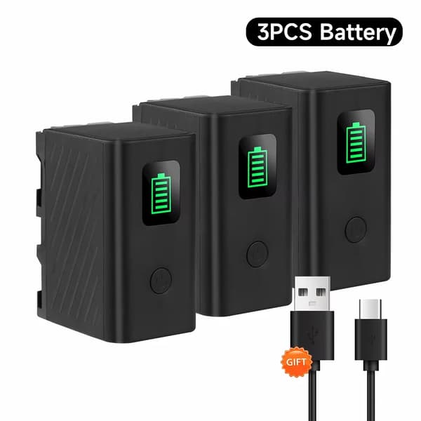 Genopladeligt kamera batteri, 6000mAh kapacitet, Type-C opladning,3 STK batteri