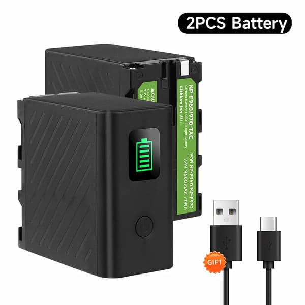 NP-F970 Batteri, 9600mAh Kapacitet, Type-C Opladning,2 stk batteri
