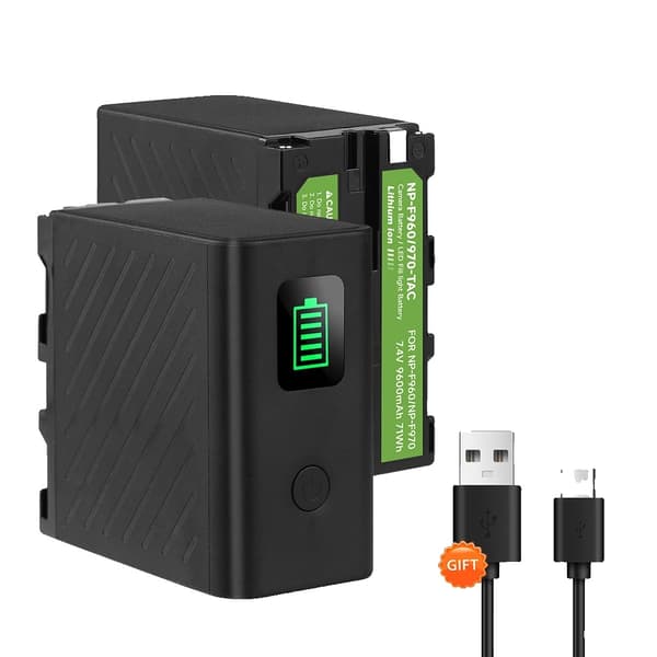 NP-F970 Batteri, 9600mAh Kapacitet, Type-C Opladning,2 stk batteri