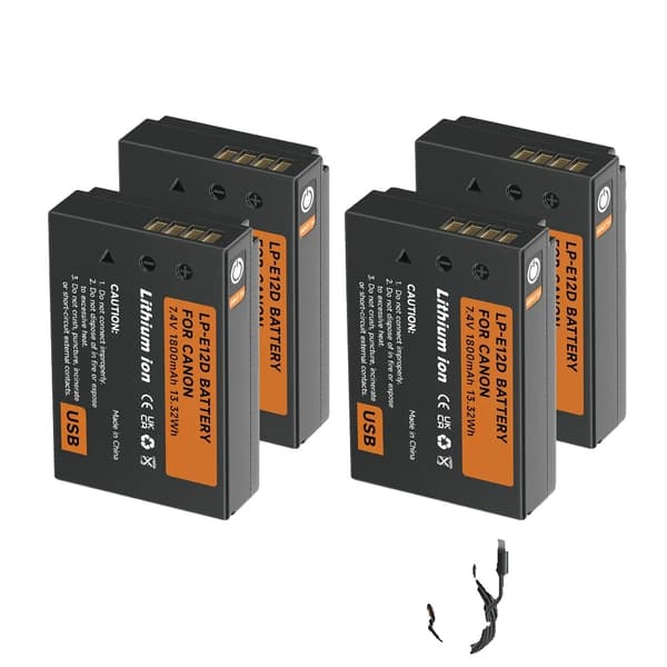 LP-E12 Akun, 1800mAh Kapasiteetti, Type-C Syöttö,4 kpl akkua
