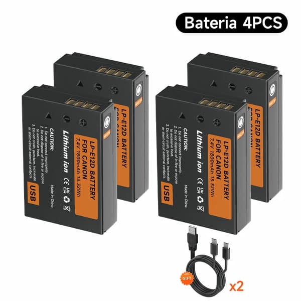 LP-E12 Batterier, 1800mAh Kapacitet, Hurtigopladningsindikator,4 Batteri