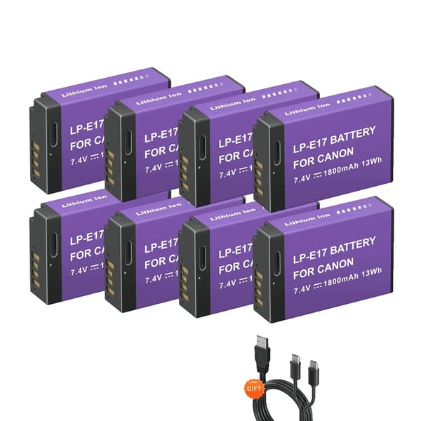 Canon LP-E17 akkulaturi, Type-C-syöttö, LCD-näyttö, 8 kpl LP-E17 -akkua