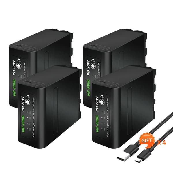 10800mAh NP-F980 akku, suuri kapasiteetti, Li-ion teknologia,4 kpl paristoja