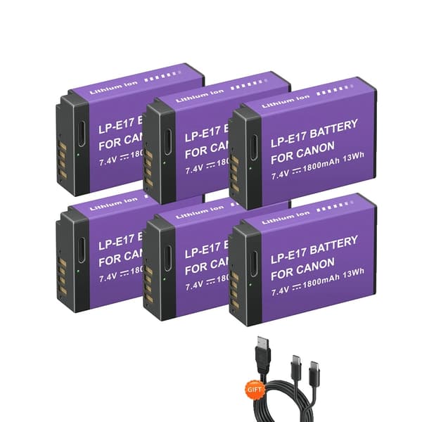 Kameran akku LP-E17, 1800mAh kapasiteetti, Type-C sisääntulo,6 kpl paristoa