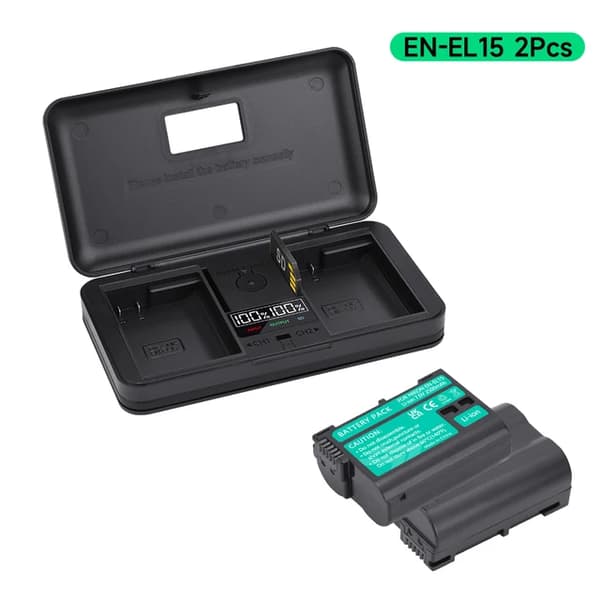 Nikon EN-EL15 batteri, kompatibelt med D7000, D750, D810, 2 batteri 1 laddare