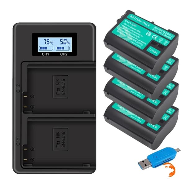 Nikon EN-EL15 Batteri, Kompatibel med D7000, D750, D810, 4 batteri og oplader
