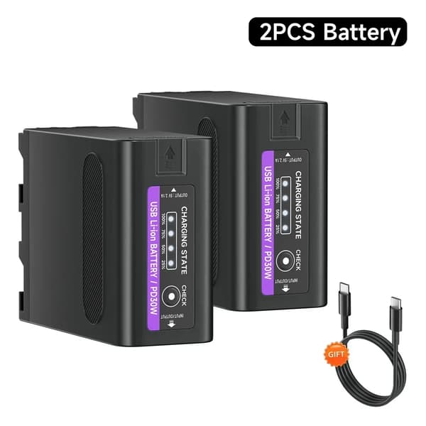 Ladattava kameran akku, LED-virranäyttö, Type-C PD 30W nopea lataus,2 kpl F990-akku