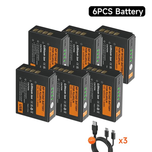 NP-W126 Akun, 1600mAh Kapasiteetti, Type-C Latausportti,6 kpl paristoa