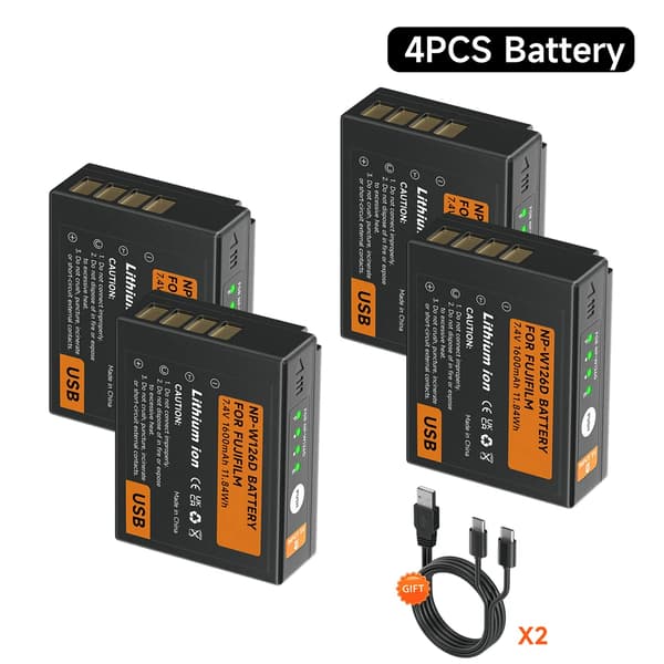 NP-W126 Akun, 1600mAh Kapasiteetti, Type-C Latausportti,4 kpl paristoa