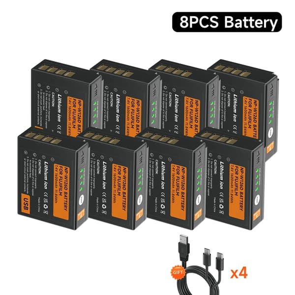 NP-W126 Akun, 1600mAh Kapasiteetti, Type-C Latausportti,8 kpl paristoa
