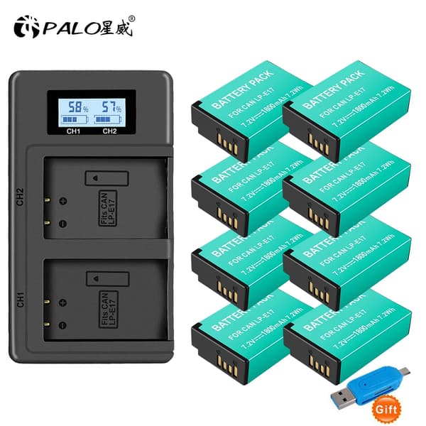 PALO LP-E17 Akun Pakkaus, 1800mAh Kapasiteetti, Kaksoislataaja Mukana,8akku ja laturi