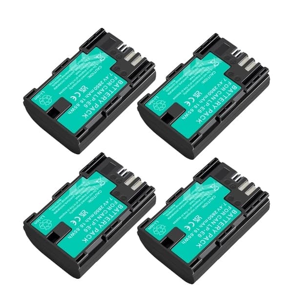 LP E6 -akku, 2850 mAh kapasiteetti, kaksinkertainen laturi, 3 kpl paristoja
