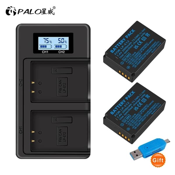 LP-E12 batteri, 100% original, LCD USB oplader, Pologne, 2 batteri og oplader
