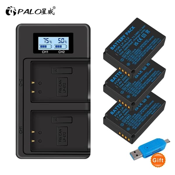 LP-E12-akku, 100% alkuperäinen, LCD USB-laturi, Puola, 2 akkua ja laturi