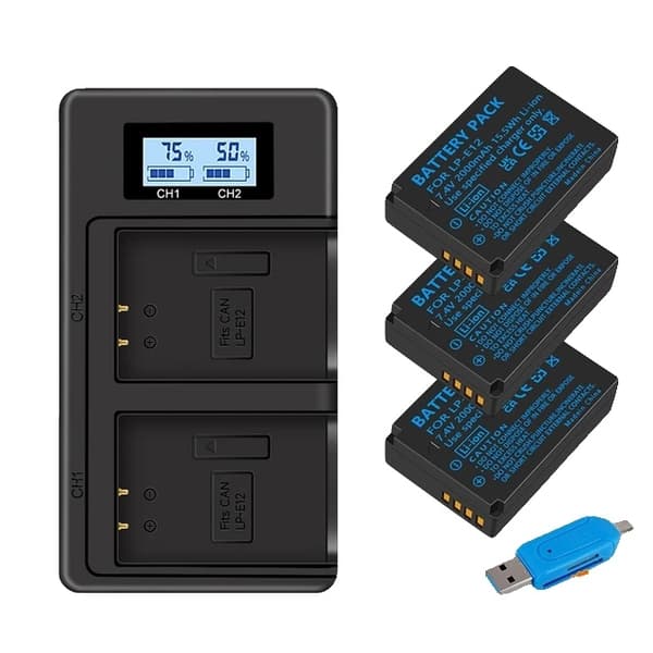 LP-E12-akku, 100% alkuperäinen, LCD USB-laturi, Puola, 2 akkua ja laturi