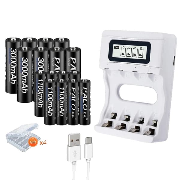 Genopladelige batterier, AAA kompatibilitet, batterioplader, 12V, oplader og 8AA8AAA