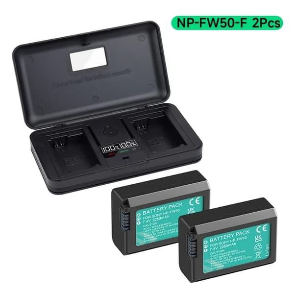 Sony NP-FW50 batteri, 2-i-1 oplader og opbevaringsboks, kompatibel med Sony Alpha A6500 A6300 A6000., 3 Batteri 1 Oplader