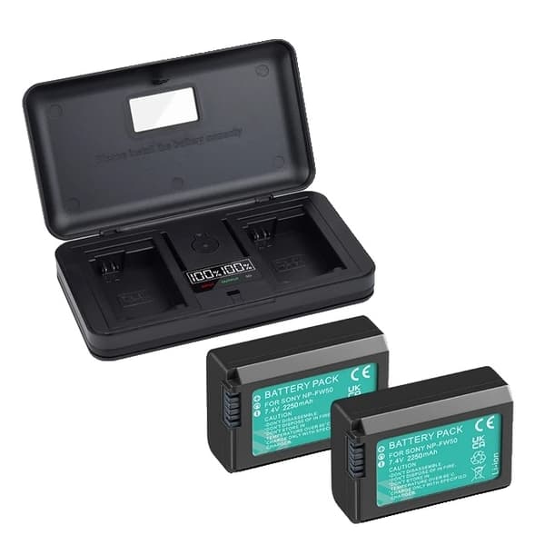 Sony NP-FW50 batteri, 2-i-1 oplader og opbevaringsboks, kompatibel med Sony Alpha A6500 A6300 A6000., 3 Batteri 1 Oplader
