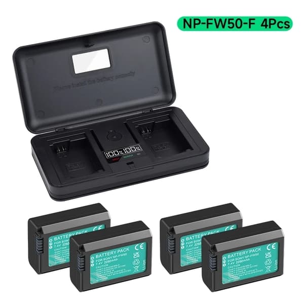Sony NP-FW50 batteri, 2-i-1 oplader og opbevaringsboks, kompatibel med Sony Alpha A6500 A6300 A6000., 3 Batteri 1 Oplader