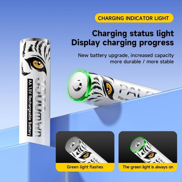 Genopladelige Lithium-ion Batterier, 3500mWh Kapacitet, Inkluderer Oplader, 8PCS AA