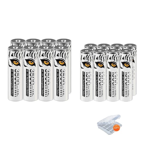 Genopladelige Lithium-ion Batterier, 3500mWh Kapacitet, Inkluderer Oplader, 8PCS AA
