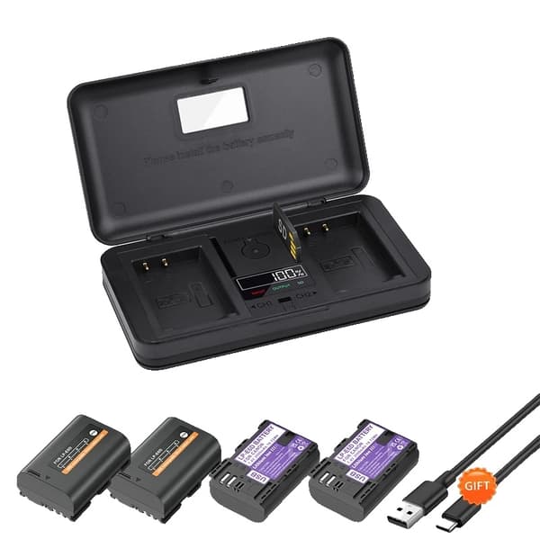 Canon LP-E6 Batteri, Indbygget USB Opladning, LCD Dobbelt Oplader, 4 stk batteri 4pcs and charger
