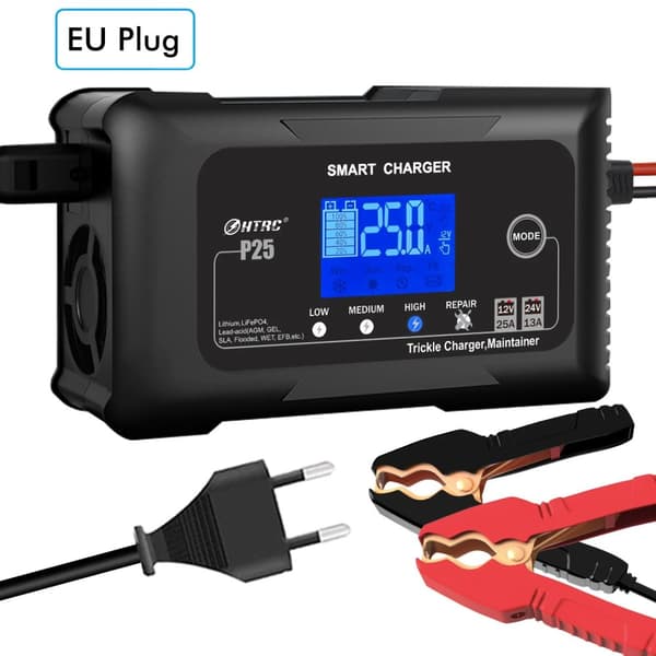 Fuldt Automatisk Bilbatteri Oplader, 12V/24V Output, Avanceret Reparationsfunktion,25A-EU Stik