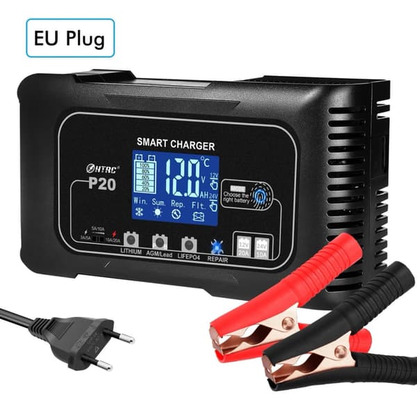 Fuldt Automatisk Bilbatteri Oplader, 12V/24V Output, Avanceret Reparationsfunktion,25A-EU Stik