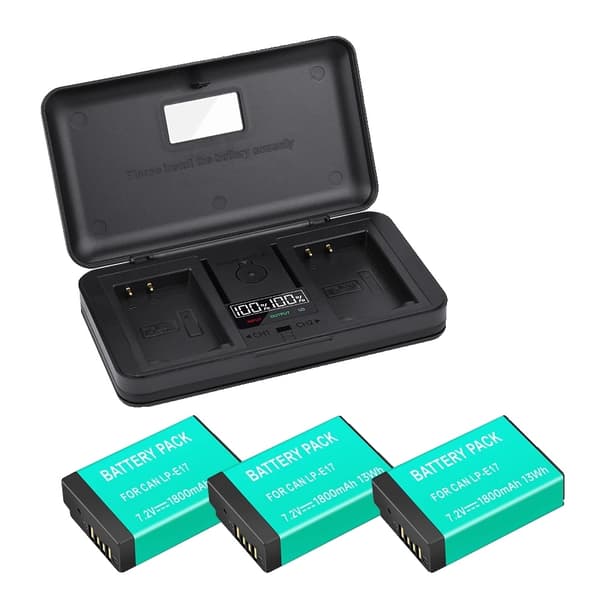 Canon LP-E17 Batteri, Dobbelt Oplader Inkluderet, Høj Kapacitet 1800mAh,3 Batteri 1 Oplader
