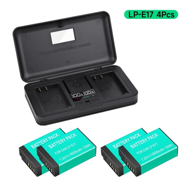 Canon LP-E17 Batteri, Dobbelt Oplader Inkluderet, Høj Kapacitet 1800mAh,3 Batteri 1 Oplader
