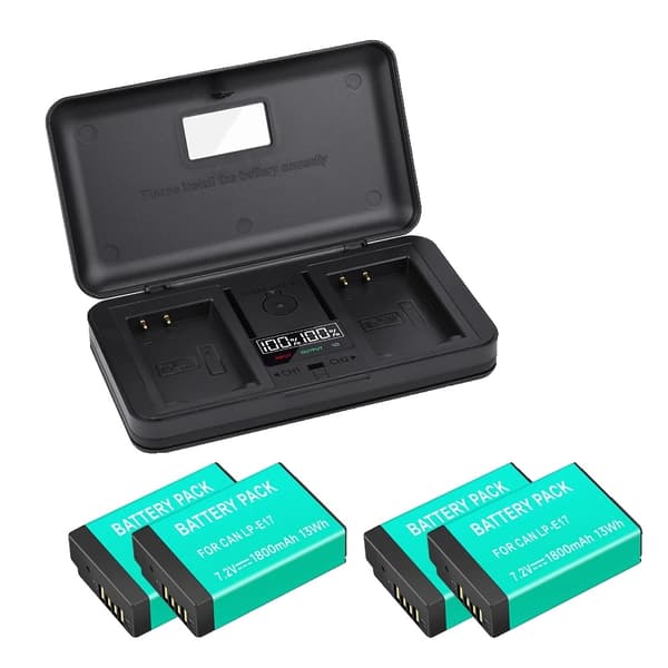 Canon LP-E17 Batteri, Dobbelt Oplader Inkluderet, Høj Kapacitet 1800mAh,3 Batteri 1 Oplader 4Battery 1 Charger-a