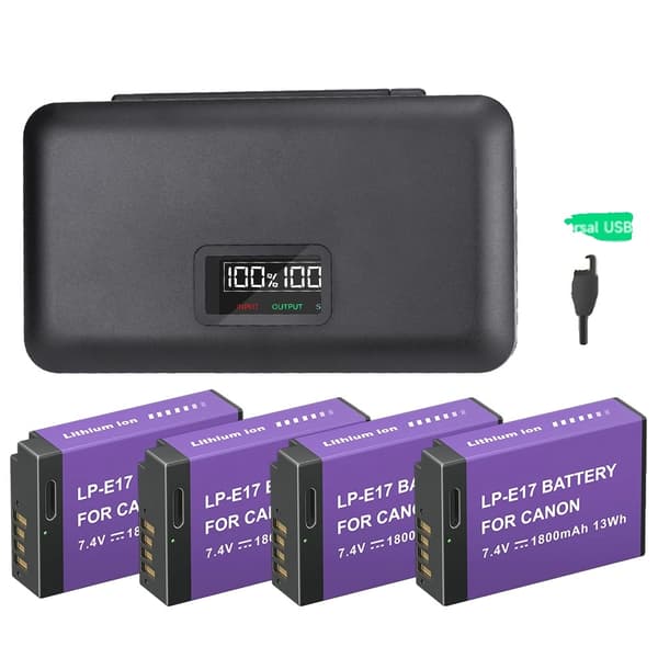 Canon LP-E17 Batteri, Dobbelt Oplader Inkluderet, Høj Kapacitet 1800mAh,3 Batteri 1 Oplader