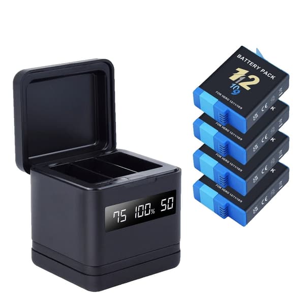 GoPro batteripakke og oplader, 2000mAh kapacitet, LCD-display,4 stk. og oplader