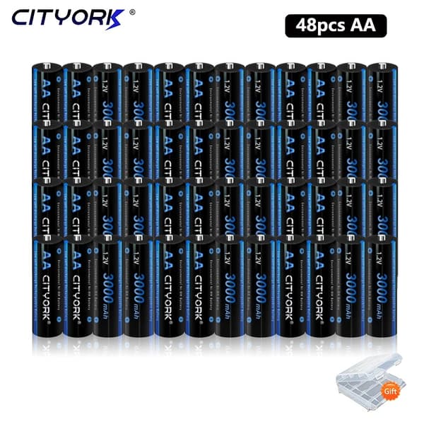 Genopladeligt Ni-MH batteripakke, 3000 mAh kapacitet, LCD smart oplader,24 AA-batterier