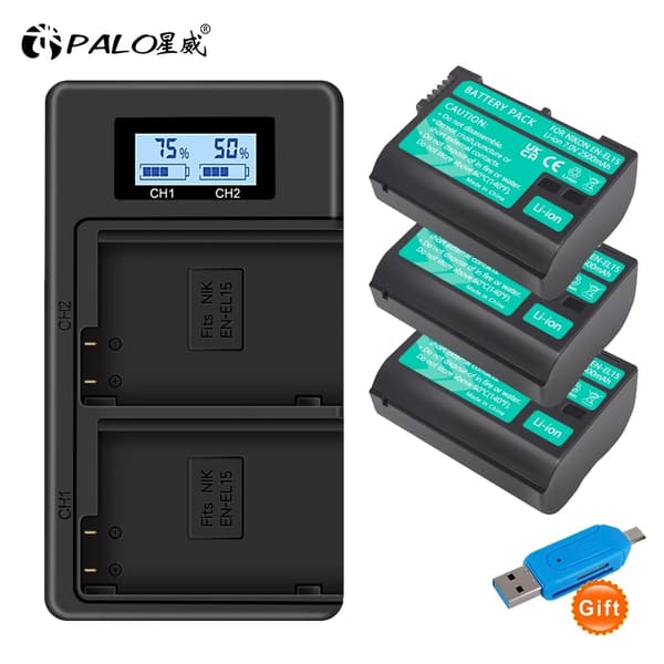 Nikon-kameroiden akkupaketti, 2500mAh kapasiteetti, mukana kaksinkertainen laturi,3 akkua 1 laturi