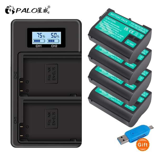 Nikon-kameroiden akkupaketti, 2500mAh kapasiteetti, mukana kaksinkertainen laturi,3 akkua 1 laturi