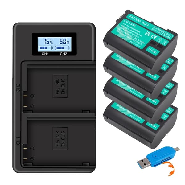 Nikon-kameroiden akkupaketti, 2500mAh kapasiteetti, mukana kaksinkertainen laturi,3 akkua 1 laturi