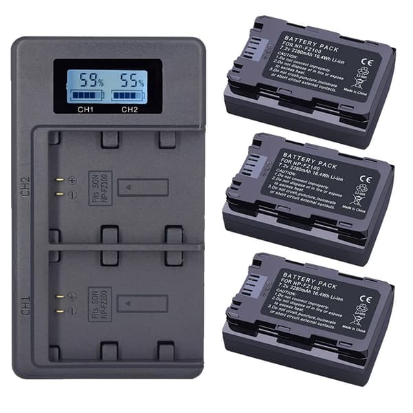 Kameran akkupaketti Sonylle, kaksois-USB-laturi, suurikapasiteettiset 2280mAh akut,2 akkua ja laturi
