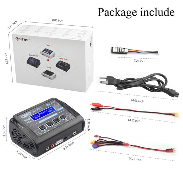 HTRC Batterioplader C150, 150W Opladningskraft, Understøtter Flere Batterityper,EU stik, Sæt A