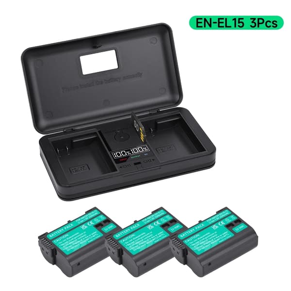 Kamerabatterioplader, kompatibel med Nikon D600/D610/D750, LCD-display, dobbelt opladningskapacitet,2 stk. og oplader