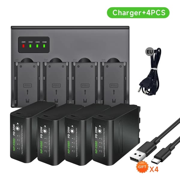 Kamerabatterisæt, 3 stk NP-F980, LCD Dual USB-oplader,3stk F980 1oplader